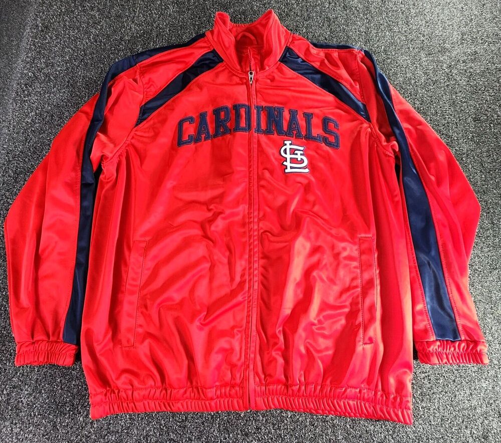 St Louis Cardinals Baseball Jacket Men's XXL Red Spell Out Fleece Lined Stripe